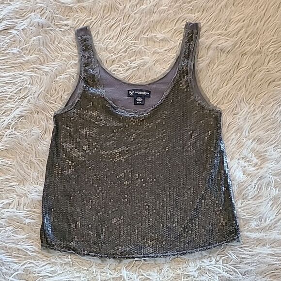 American eagle outfitters womens gray sequin polyester tank top size small - Picture 1 of 5